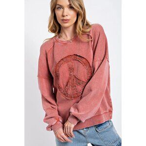 Easel Peace Sign Mineral Washed Vintage Crimson Sweatshirt Women's Size  L